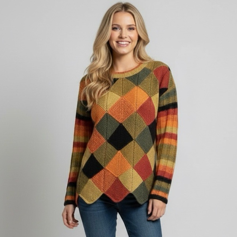 Vintage Handmade Rainbow Patchwork / Striped Sweater - Small